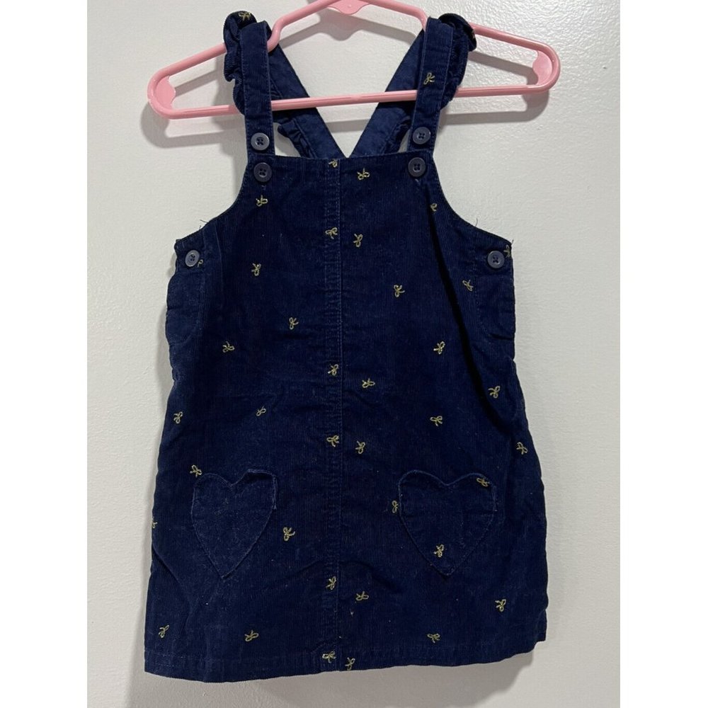 Carters Baby Girls Blue Corduroy Jumper Dress Gold Bows Size 18 Months